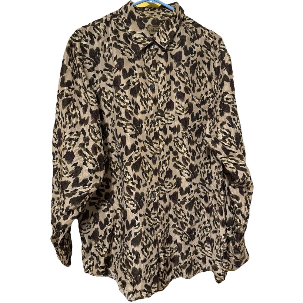 Cote‎ De France 100% Silk Blouse SZ XL Animal Print Glam Chic Oversized Luxury